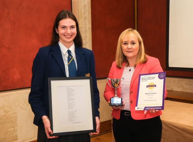Winner Nicola Leacock with Education Minister 