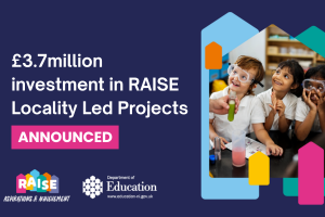 Illustrated graphics that says - £3.7million investment in RAISE Locality Led Projects, Announced.