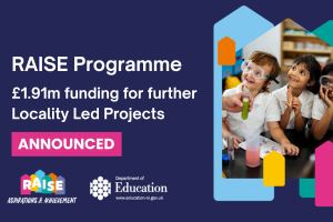 graphic image with text: RAISE Programme £1.91m funding for further Locality Led Projects announced
