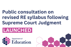 Illustrated graphics that says - Public consultation on revised RE syllabus following Supreme Court Judgment, Launched.