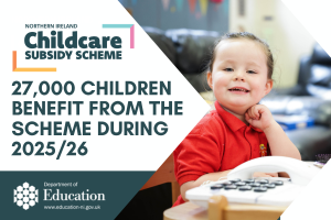 Illustrated graphics that says - 27,000 children benefit from the Scheme during 2025/26.
