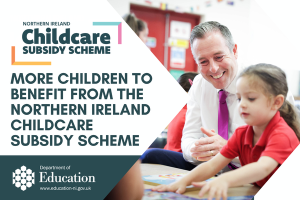 Illustrated graphic with added text "More children to benefit from the Northern Ireland Childcare Subsidy Scheme"